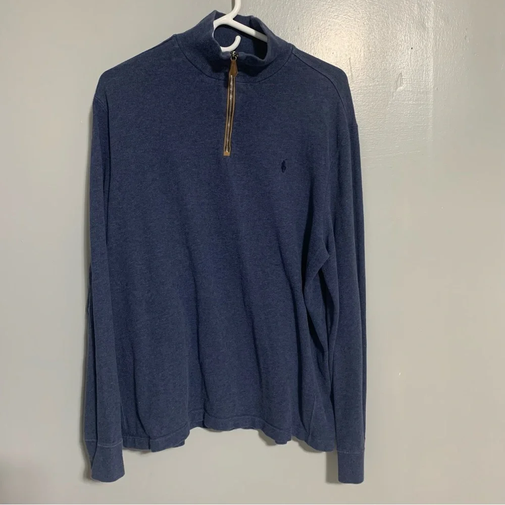 Polo Ralph Lauren Sweater Men Blue Vintage Knit Pullover 1/4 Zip Pony Size XL‎